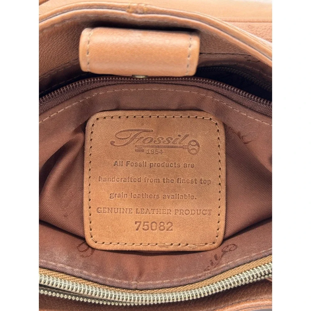 Vintage FOSSIL Brown Leather Tote Shoulder Bag Hobo Classic 75082 Key Charm